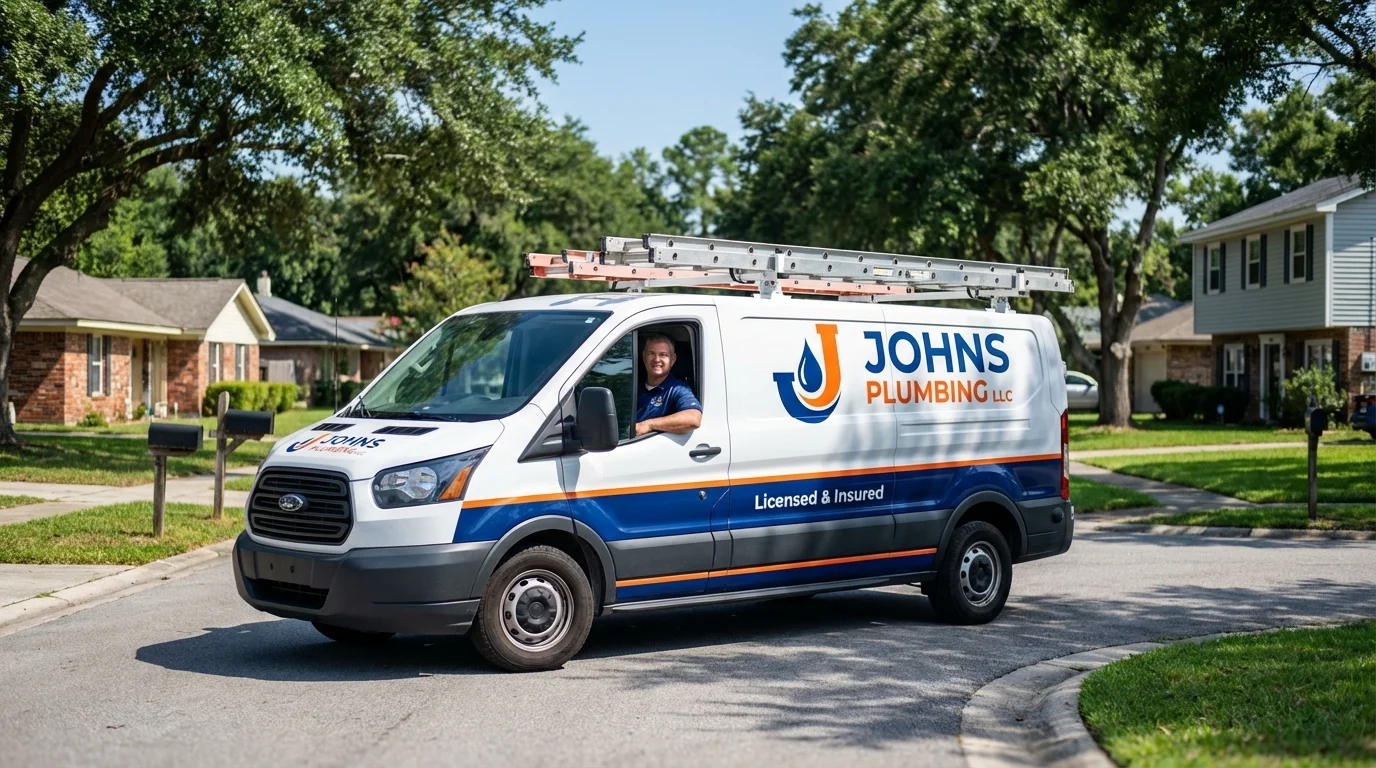 Johns Plumbing LLC service van in Charlton, MA