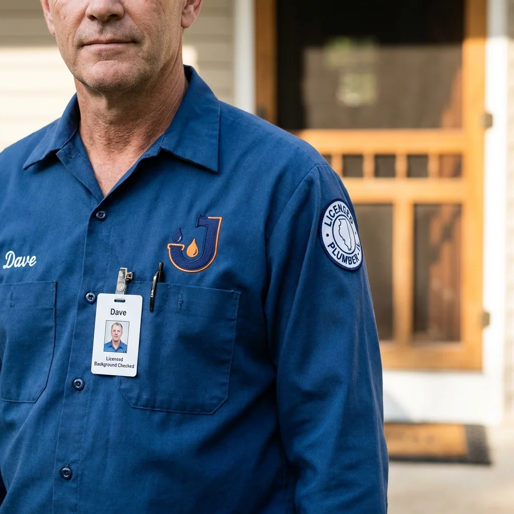 Licensed plumber showing ID badge in Charlton, MA