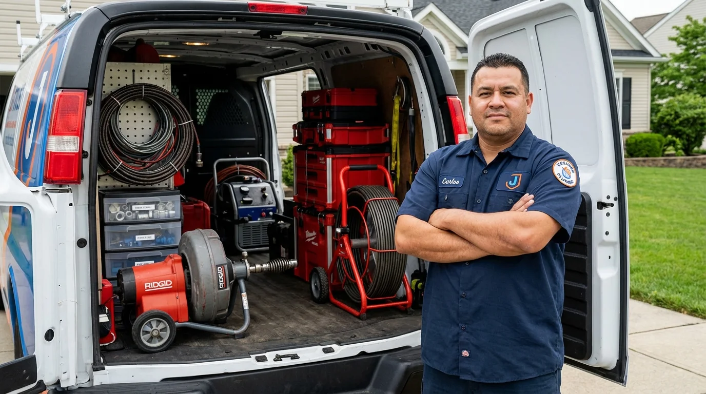 Professional drain cleaning equipment and Johns Plumbing LLC plumber in Charlton
