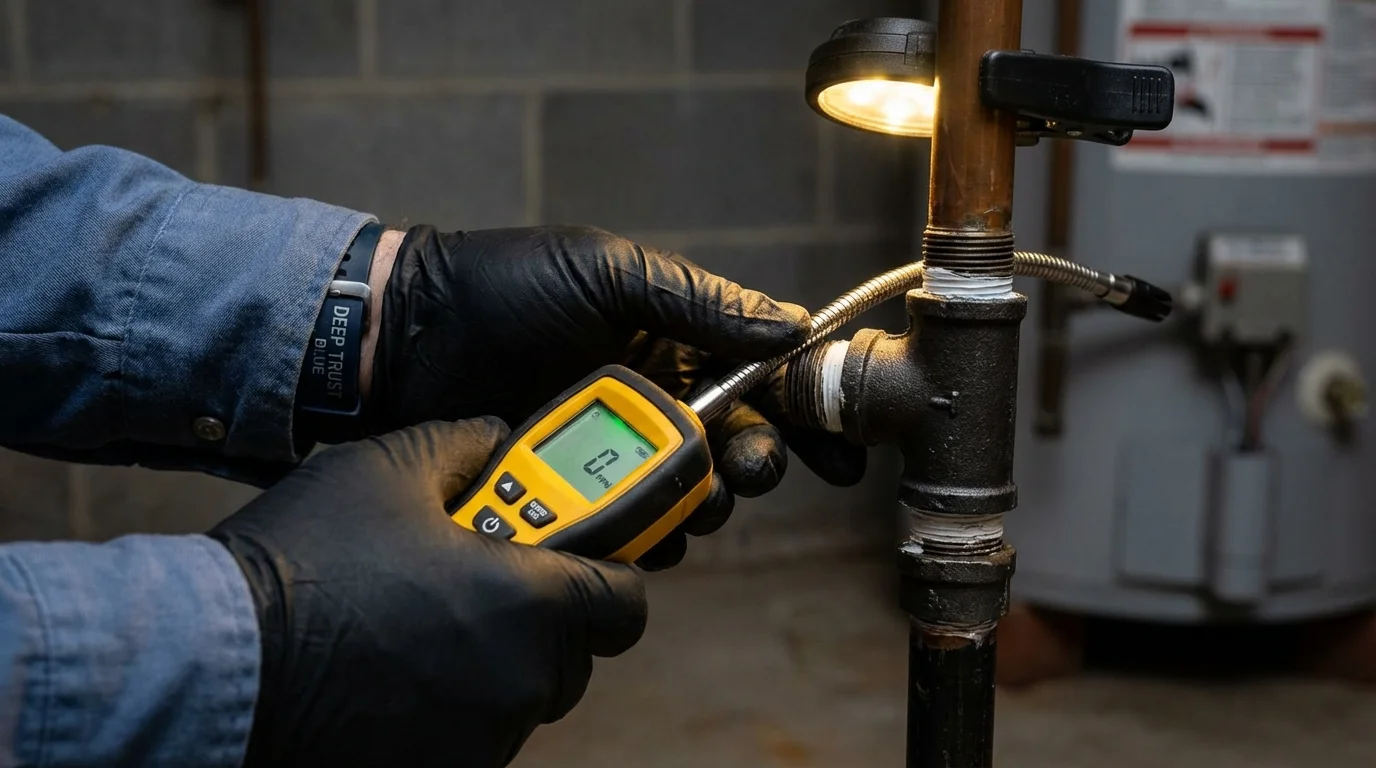 Gas leak detection with electronic sniffer by Johns Plumbing LLC in Charlton
